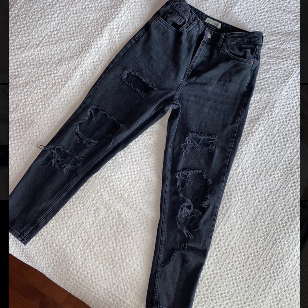 Charcoal Black Distressed TopShop Mom Jeans